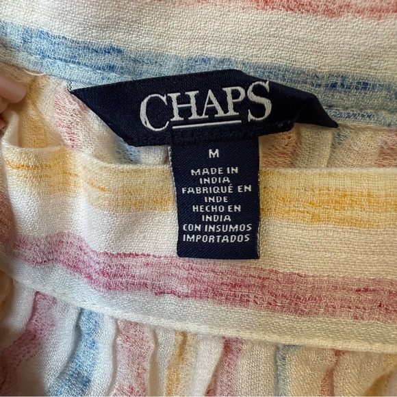 CHAPS Square Neck Striped Peasant Blouse Cotton Linen Blend Women’s Size Medium - Picture 8 of 10